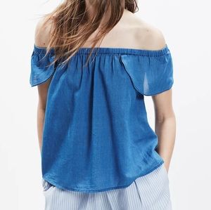 Madewell Indigo Cotton Off Shoulder Chambray Top